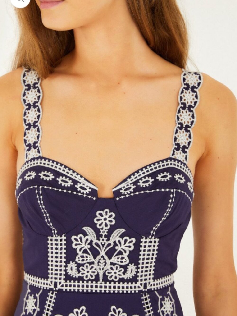 Farm Rio blue richelieu embroidered midi dress Sz M - Picture 3 of 5